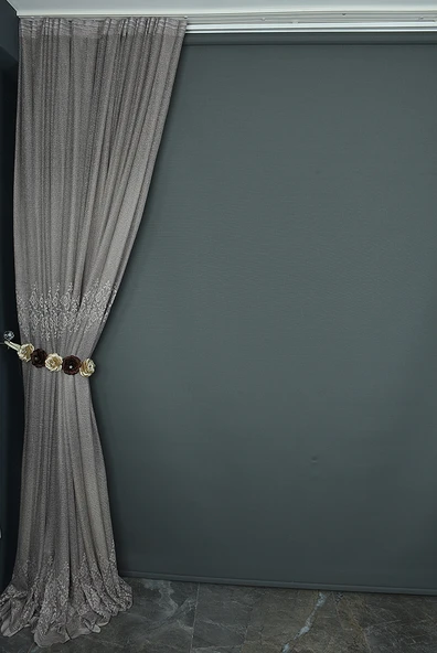 GÖBEKLİ MODEL KUM BEJİ RENK TEK KANAT Hazır dikilmiş Pileli Fon Perde 300*260 cm - Resim 5