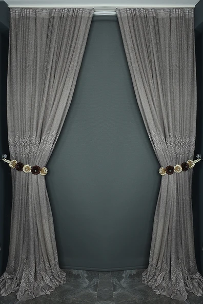 GÖBEKLİ MODEL KUM BEJİ RENK TEK KANAT Hazır dikilmiş Pileli Fon Perde 300*260 cm - Resim 7