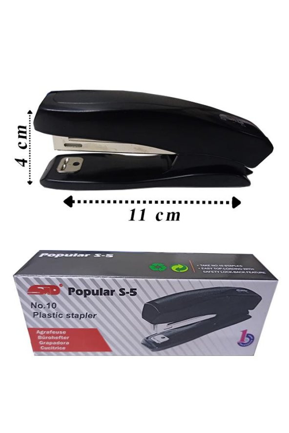 Zımba Makinesi Siyah S-5 Stapler No:10 1 Adet Küçük Zımba Makinası 10-15 Sayfa Ofis Büro Okul Öğrenci Küçük Boy