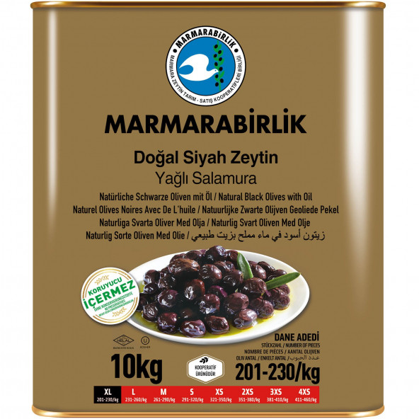 Marmarabirlik Siyah Zeytin XL Yağlı Salamura Teneke 10 KG