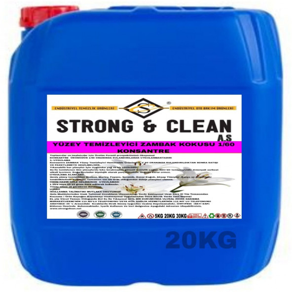 YÜZEY TEMİZLEYİCİ KONSANTRE 1/60 ZAMBAK KOKULU 20KG