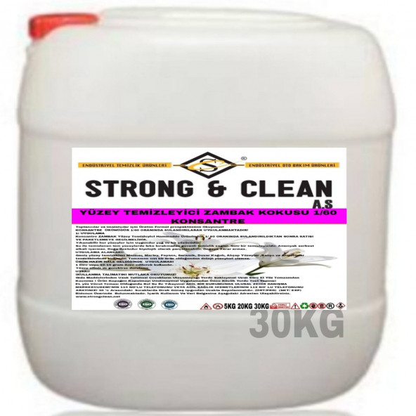 YÜZEY TEMİZLEYİCİ KONSANTRE 1/60 ZAMBAK KOKULU 30KG