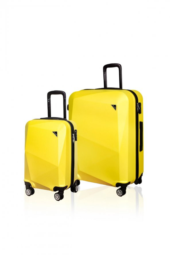 Polo&Sky Elmas Model Sarı Renk 2'li Valiz Seti Küçük+Büyük