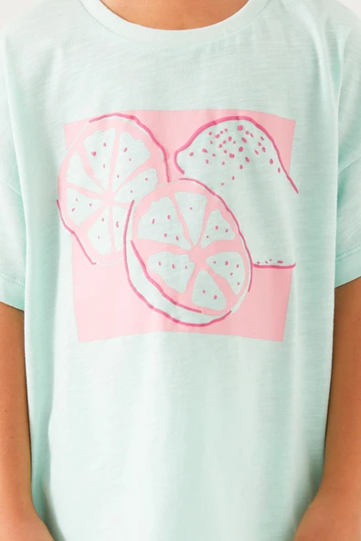 Roly Poly 3086 Garson Fruit Pattern Açık Yeşil Kız Çocuk Şort Takım - 9