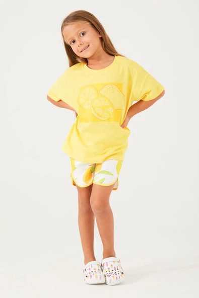 Roly Poly 3086 Garson Fruit Pattern Açık Yeşil Kız Çocuk Şort Takım - 3
