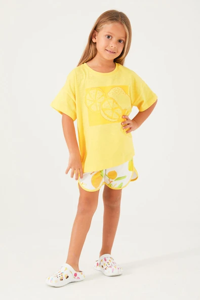 Roly Poly 3086 Garson Fruit Pattern Açık Yeşil Kız Çocuk Şort Takım - 2