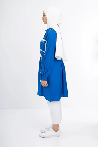 YAKA TAŞ DETAYLI TUNİK - Mavi - 2