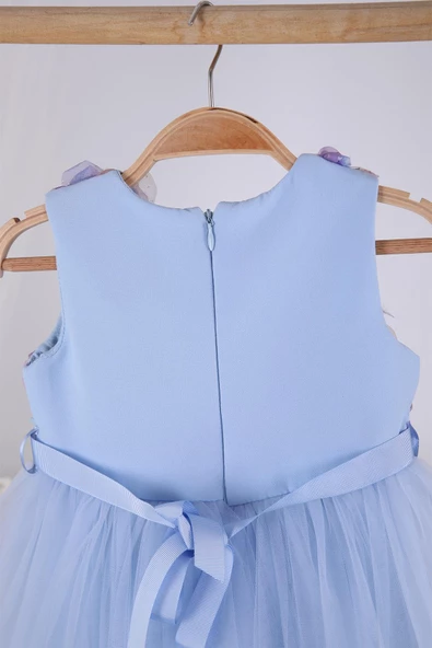 Çiçek Detaylı Tül Kız Bebek Bayramlık Abiye Özel Gün Doğum Günü Gelinlik Elbisesi 22320 - 7