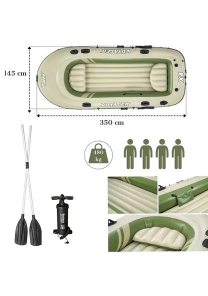 Bot Voyager Set X4 350X145cm 4 Kişilik Bot Kürek Pompa Set ürün görseli 1