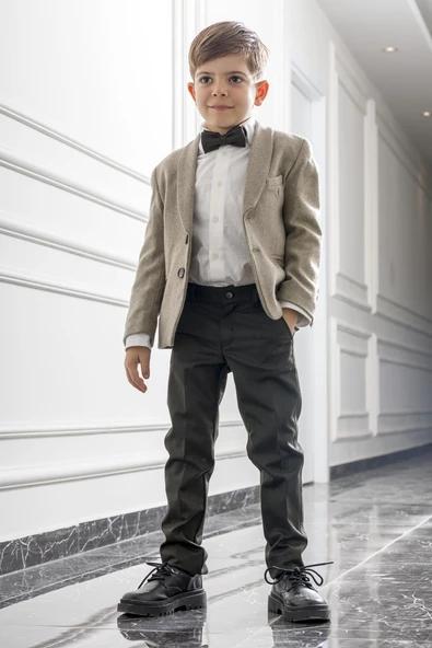 Çocuk Genç Papyonlu Ceket Gömlek Pantolon Takım Elbise Mezuniyet Balo Bayramlık Düğün Damatlık 4'lü Set NX-5010 - 5