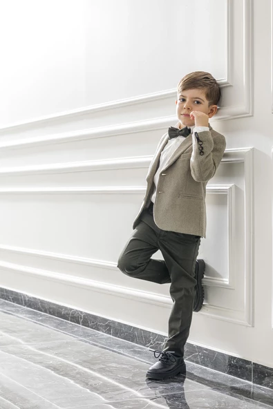 Çocuk Genç Papyonlu Ceket Gömlek Pantolon Takım Elbise Mezuniyet Balo Bayramlık Düğün Damatlık 4'lü Set NX-5010 - 4