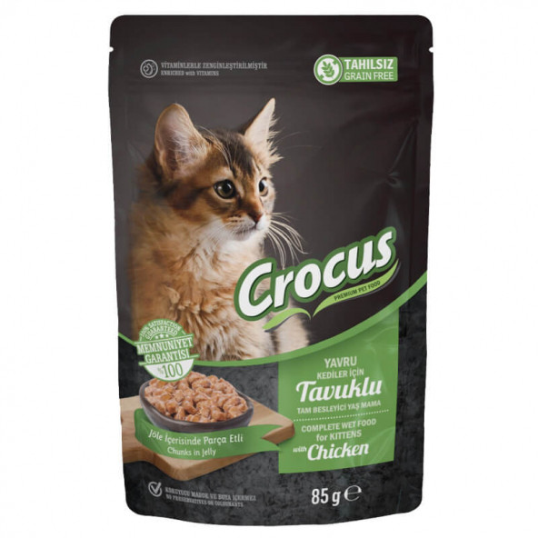 Crocus Yavru Kedi İçin Tahılsız Pouch Mama Tavuklu 85 gr