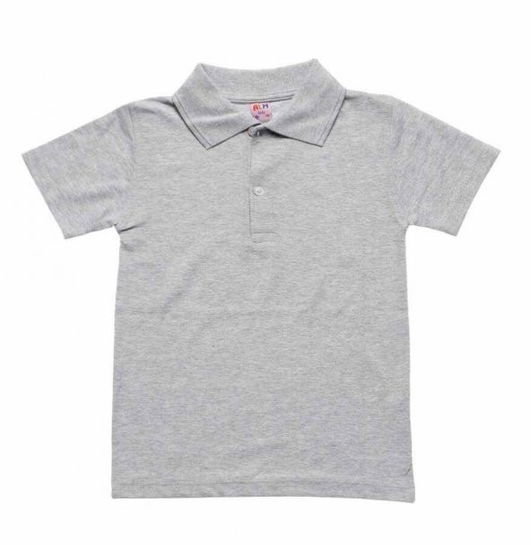 Gri Kısa Kol Düz Yakalı 6-16 Yaş Çocuk Okul Lakos Tişört T-shirt - 80238-Gri