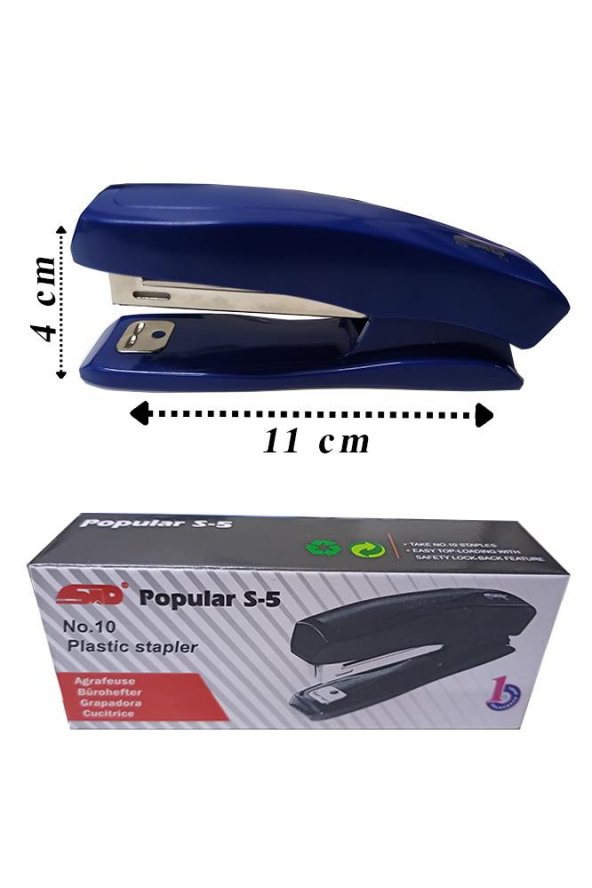 Zımba Makinesi Seti Küçük Mavi S-5 No:10 1 Adet Zımba Teli 2 Paket 10-15 Sayfa Ofis Büro Okul Öğrenci Mini Boy - 2