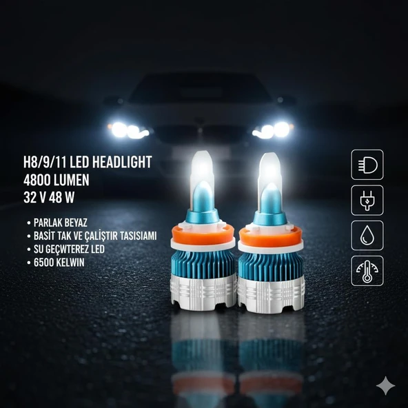 Space H8-9-11 Led Far Ampulü 4800LM parlak beyaz güçlü ışık ürün görseli 1