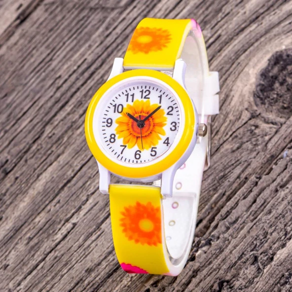Pinkoli Çocuk Kol Saati Sarı Renk Silikon Kordon Temalı Kadran Öğretici Analog Saat