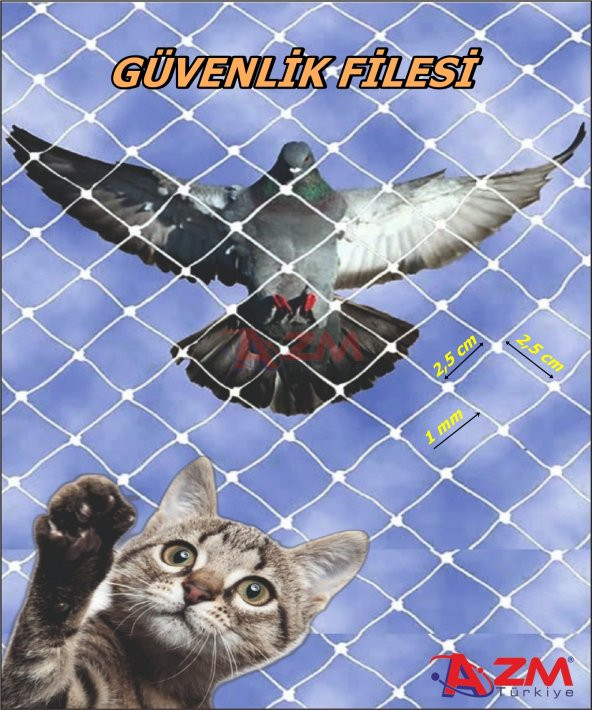 Azmtürkiye Balkon Filesi 2,5x5 Metre Kuş Filesi Kedi Filesi Güvercin Önleme Ağı - 5