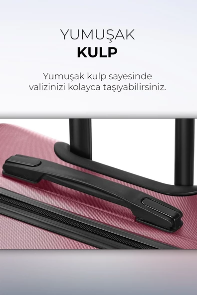 Polo&Sky Elmas Model Gül Kurusu Renk 2'li Valiz Seti Kabin+Orta - 4