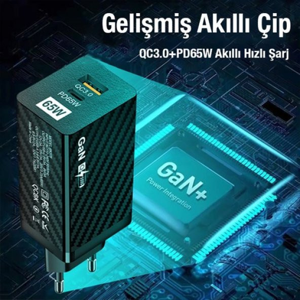 Ally Pd 65W Gan USB + Type-C Hızlı Şarj Başlığı Şarj Aleti ALL-35457 - 4