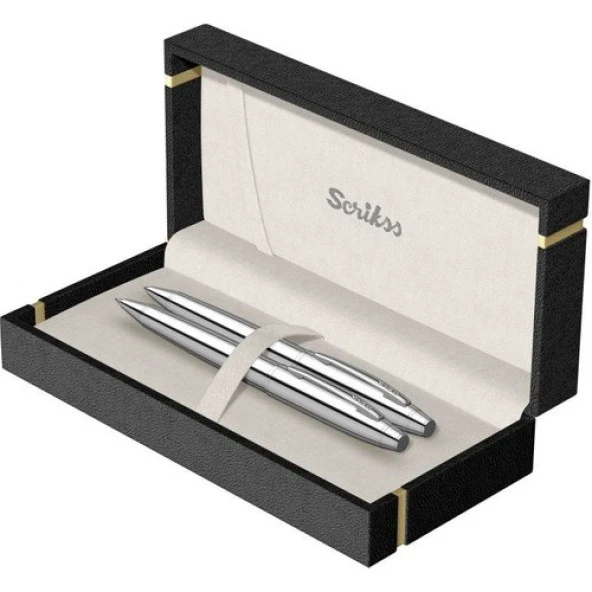 Scrikss 35 Dolma-Tükenmez Kalem Takımı Krom Lüks Kutuda - Resim 3