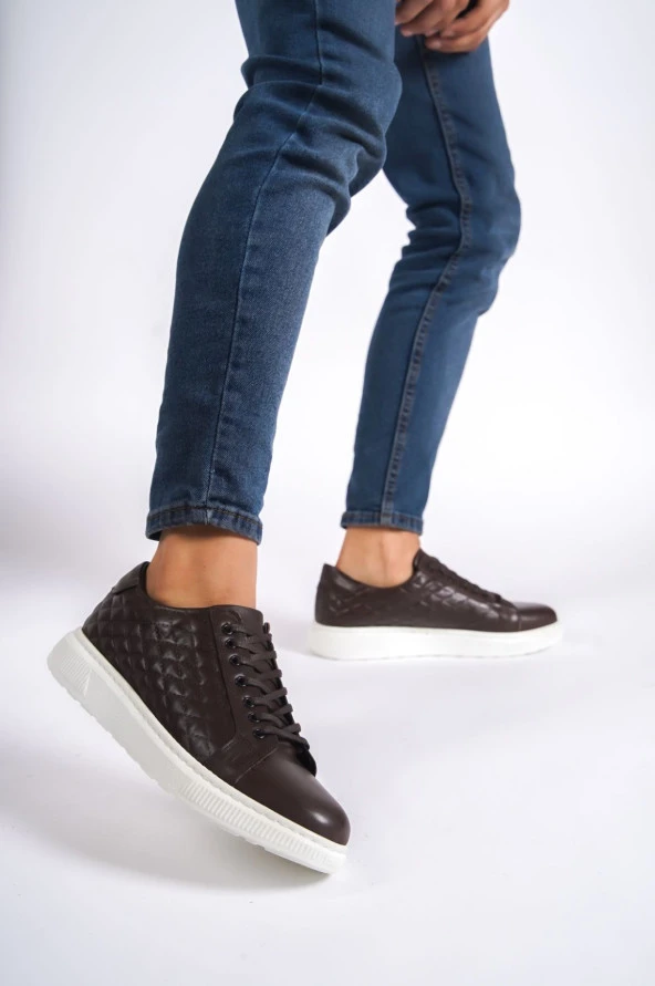 BA0311 İçi Dışı Hakiki Deri Kapitone Desenli Bağcıklı Kahverengi Klasik Erkek Ayakkabısı - Resim 2