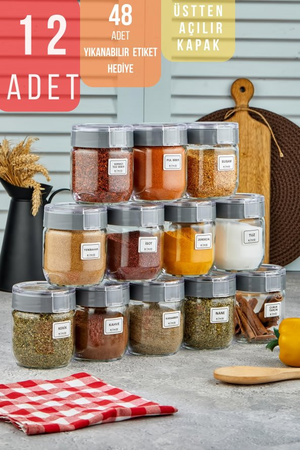 King Mop 12 li baharatlık ve Saklama Kabı ( 425 ml x 12 Adet)