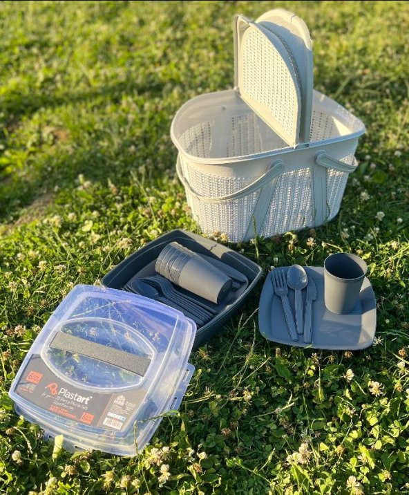 King Mop 32 Parça Piknik Seti ( Sepet + Çantalı Bardak,Çatal,Kaşık,Bıçak,Tabak Seti ) | 32 Piece Picnic Set - 2