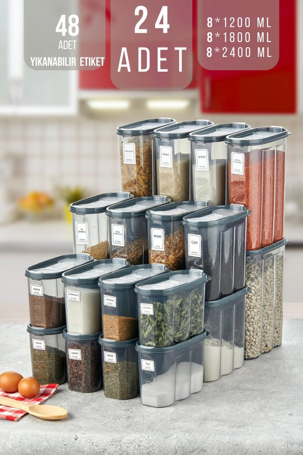King Mop 24lü Sızdırmaz Kapaklı Erzak Saklama Kabı Seti 8 x ( 1200 Ml, 1700 Ml, 2400 Ml) FÜKMMSK-01