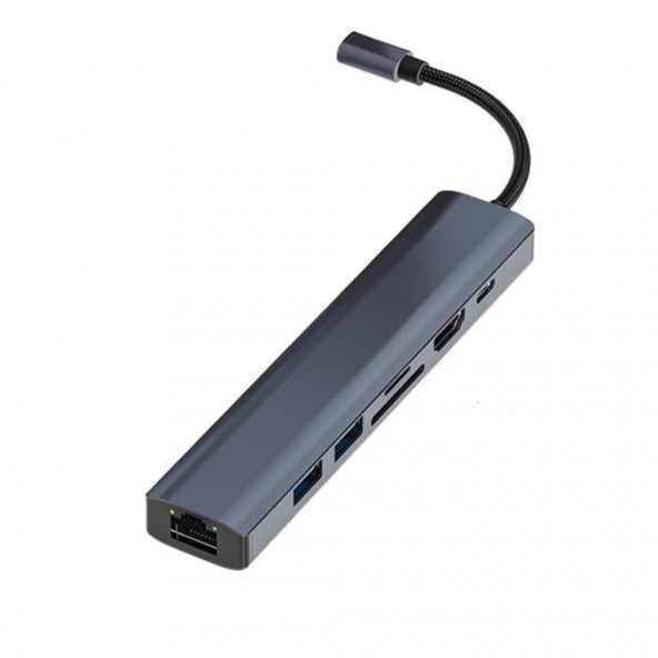 Polham 100W 7in1 Type C To 2x USB,1x 4K HDMİ,1x TF-SD Kart,1x RJ45 Port, 1x PD Type C Çoğaltıcı HUB