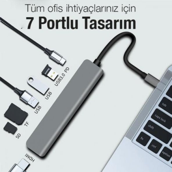 Coofbe 7in1 Type-C HUB Type-C Dönüştürücü Çoğaltıcı Hub 30HZ 4K 1080P HDMI Usb Çoğaltıcı Sd Kart Giriş - 2