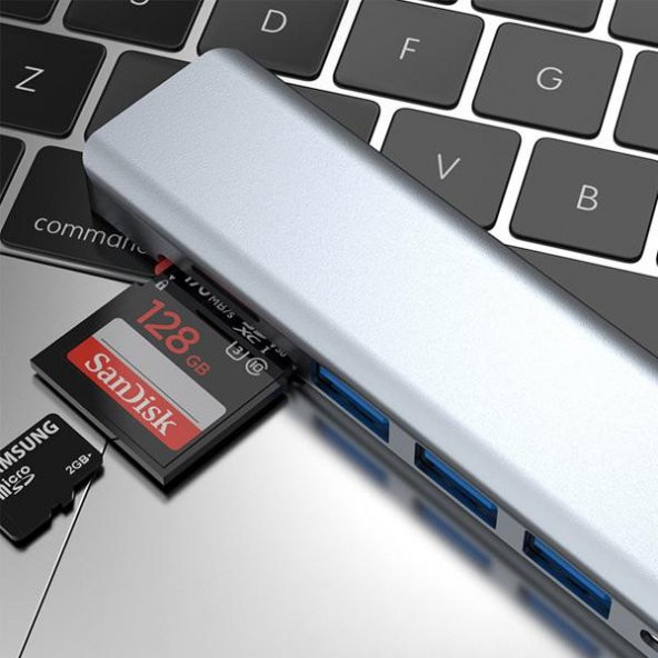 Coofbe 7in1 Type-C HUB Type-C Dönüştürücü Çoğaltıcı Hub 30HZ 4K 1080P HDMI Usb Çoğaltıcı Sd Kart Giriş - 5