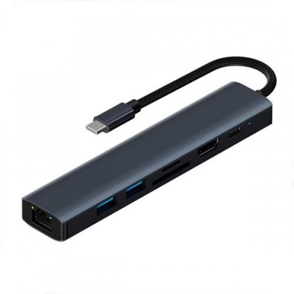Coofbe Pd 100W 7in1 Type-C HUB RJ45 HDMI Kart Okuyucu Type-c Dönüştürücü Çoğaltıcı USB3.0 Çoğaltıcı - 2