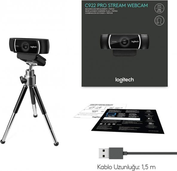 Logitech C922 Full HD 1080p Yayıncılar için Profesyonel Web Kamerası - Siyah - 3