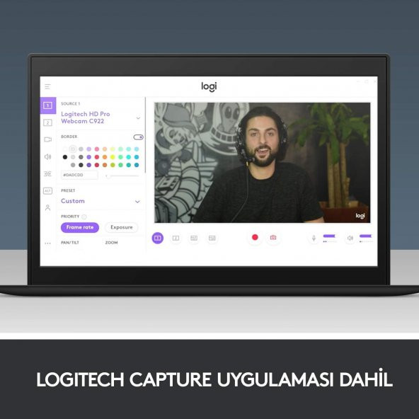 Logitech C922 Full HD 1080p Yayıncılar için Profesyonel Web Kamerası - Siyah - 11