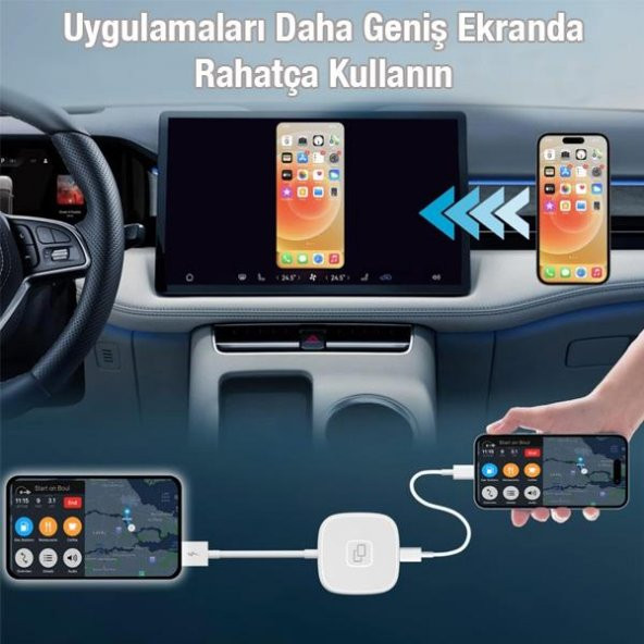 Coofbe Apple Car Play Aktarım Adaptörü iPhone İle Uyumlu Ekran Yansıtıcı Kablosuz Apple Car Play Dönüştürücü - 3