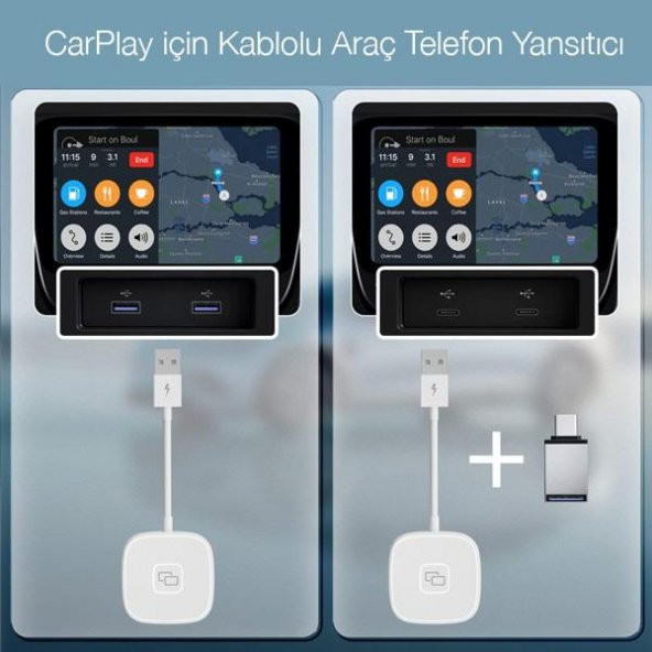 Coofbe Apple Car Play Aktarım Adaptörü iPhone İle Uyumlu Ekran Yansıtıcı Kablosuz Apple Car Play Dönüştürücü - 4