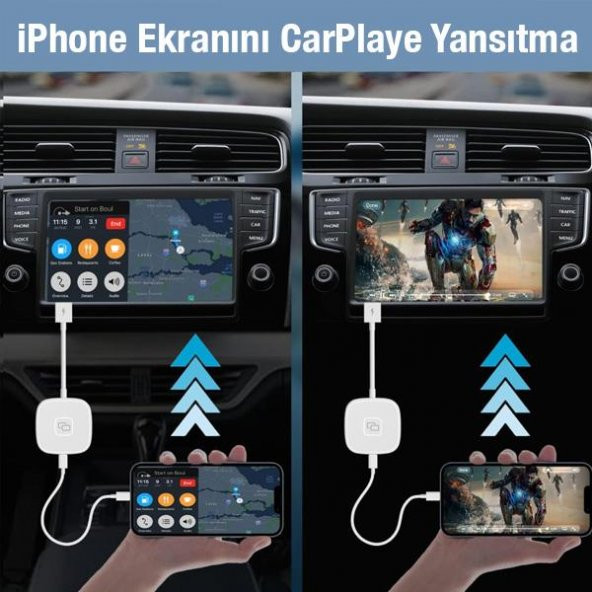 Coofbe Apple Car Play Aktarım Adaptörü iPhone İle Uyumlu Ekran Yansıtıcı Kablosuz Apple Car Play Dönüştürücü - 6