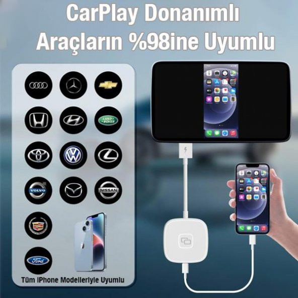 Coofbe Apple Car Play Aktarım Adaptörü iPhone İle Uyumlu Ekran Yansıtıcı Kablosuz Apple Car Play Dönüştürücü - 7