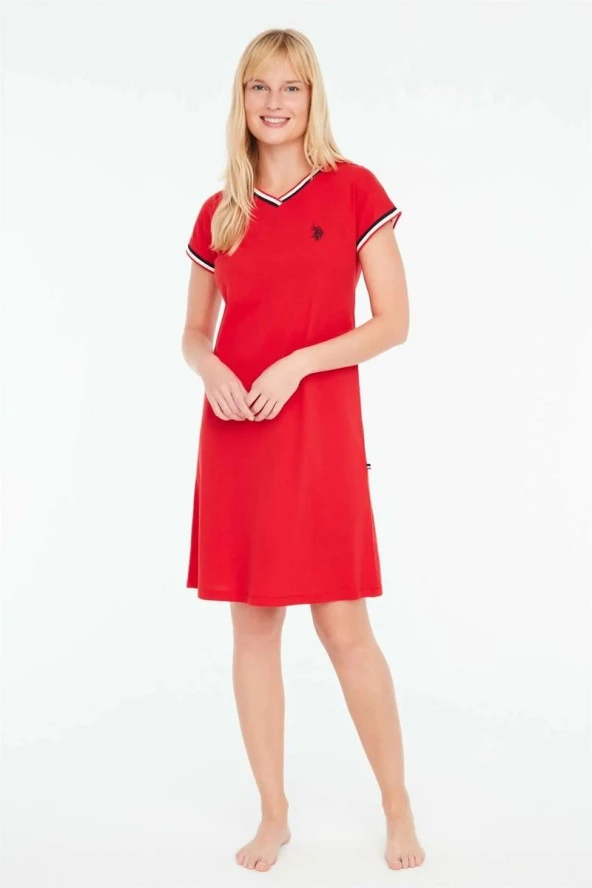 U.S. Polo Assn Kadın V Yaka Elbise Kırmızı
