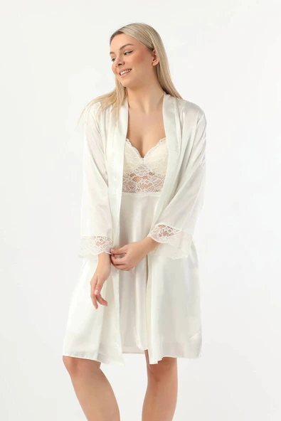 Pierre Cardin Kadın Saten Gecelik Sabahlık Takım-13784 - 8