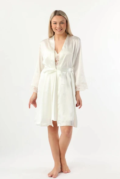 Pierre Cardin Kadın Saten Gecelik Sabahlık Takım-13784 - 3