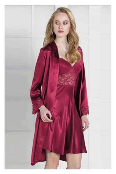 Pierre Cardin Kadın Saten Gecelik Sabahlık Takım-13784 - 1