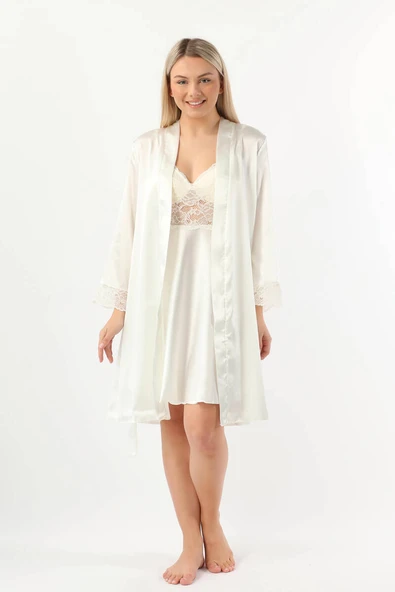 Pierre Cardin Kadın Saten Gecelik Sabahlık Takım-13784 - 7