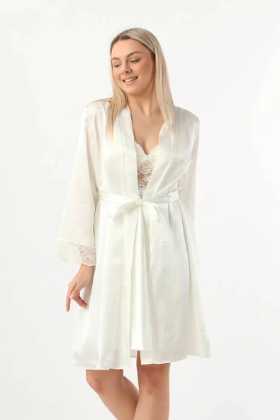 Pierre Cardin Kadın Saten Gecelik Sabahlık Takım-13784 - 5