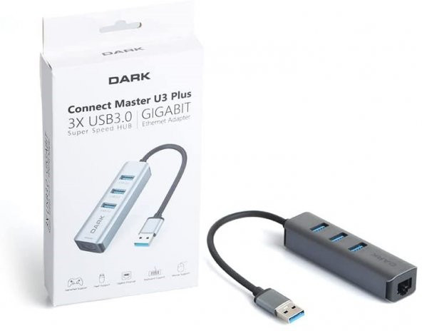 DARK DK-AC-USB332GL Usb3.0 to 3xUsb3.0-RJ45 Çevrci