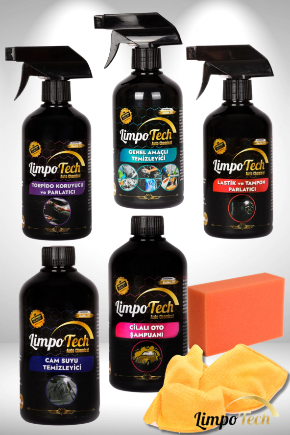 LİMPOTECH Seti7Ürünlü Lastik Parlatıcı Torpido Parlatıcı Detaylı Iç Temizleyici Şampuan ARAÇBAKIMSET