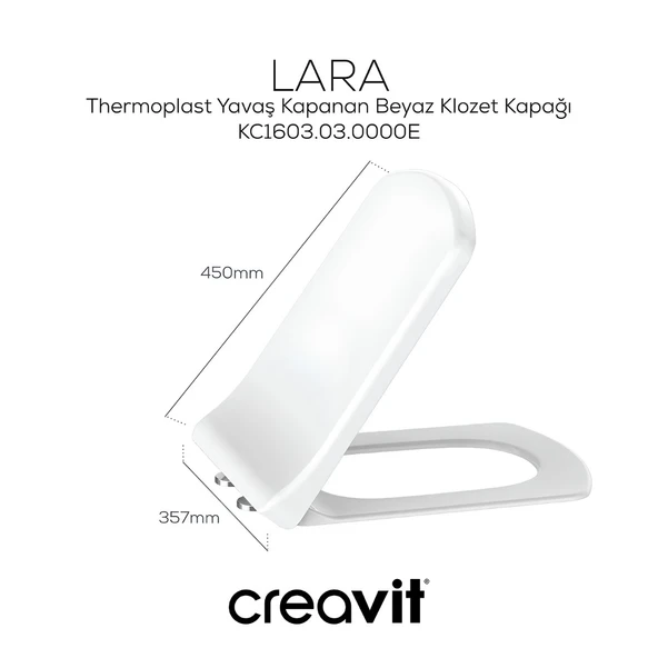 Creavit Lara Beyaz Kanallı Duvara Sıfır Klozet Takım LR360, Creavit Lara Yavaş Kapak - 3