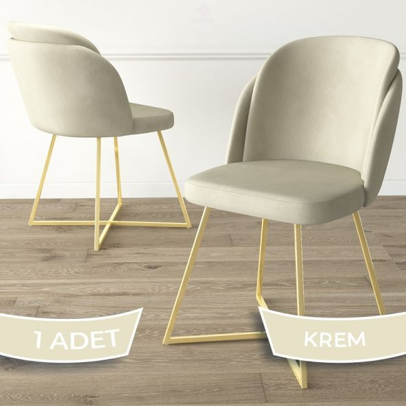 Pape Serisi 1 Adet Mutfak Sandalyesi Çift Papel Metal Gold Ayaklı Babyface Kumaş