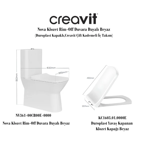Creavit NV361 Nova Rim-Off Duvar Tipi Klozet Seti - 4