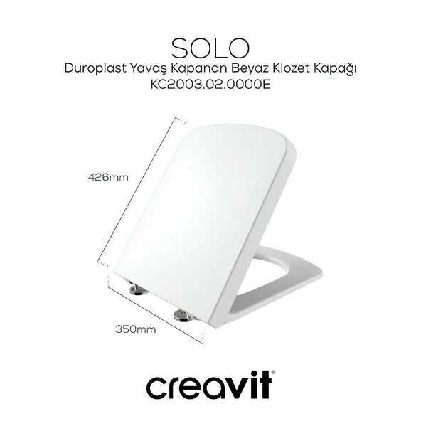 Creavit Solo Beyaz Kanalsız Duvara Sıfır Klozet Takım SO361, Creavit Solo Duroplast Yavaş Kapak - 4